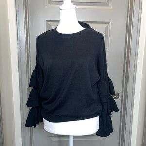John + Jenn Black Tiered Sleeve Blouse